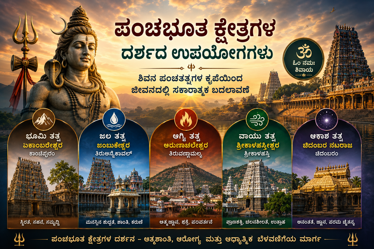 ಪಂಚಭೂತ ಕ್ಷೇತ್ರಗಳ ದರ್ಶನದಿಂದ ಆಗುವ ಉಪಯೋಗಗಳು – ಶಿವನ ಪಂಚತತ್ತ್ವಗಳ ಕೃಪೆಯಿಂದ ಜೀವನದಲ್ಲಿ ಸಕಾರಾತ್ಮಕ ಬದಲಾವಣೆ